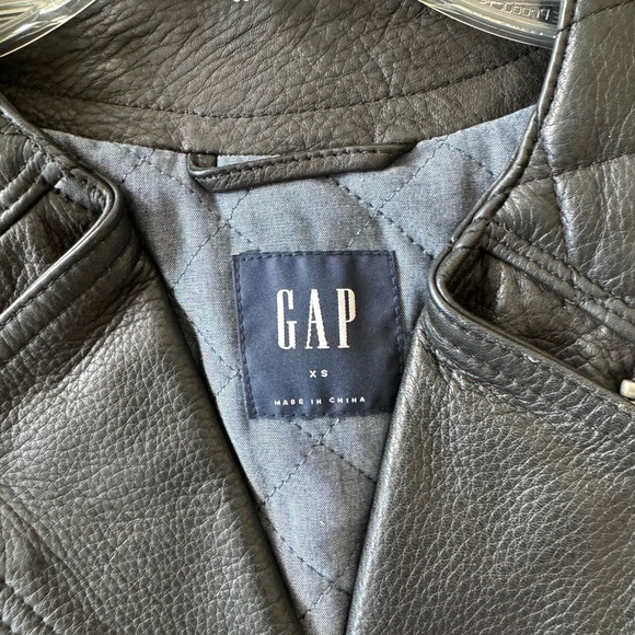 GAP Black Leather Biker Jacket - Picture 6 of 7